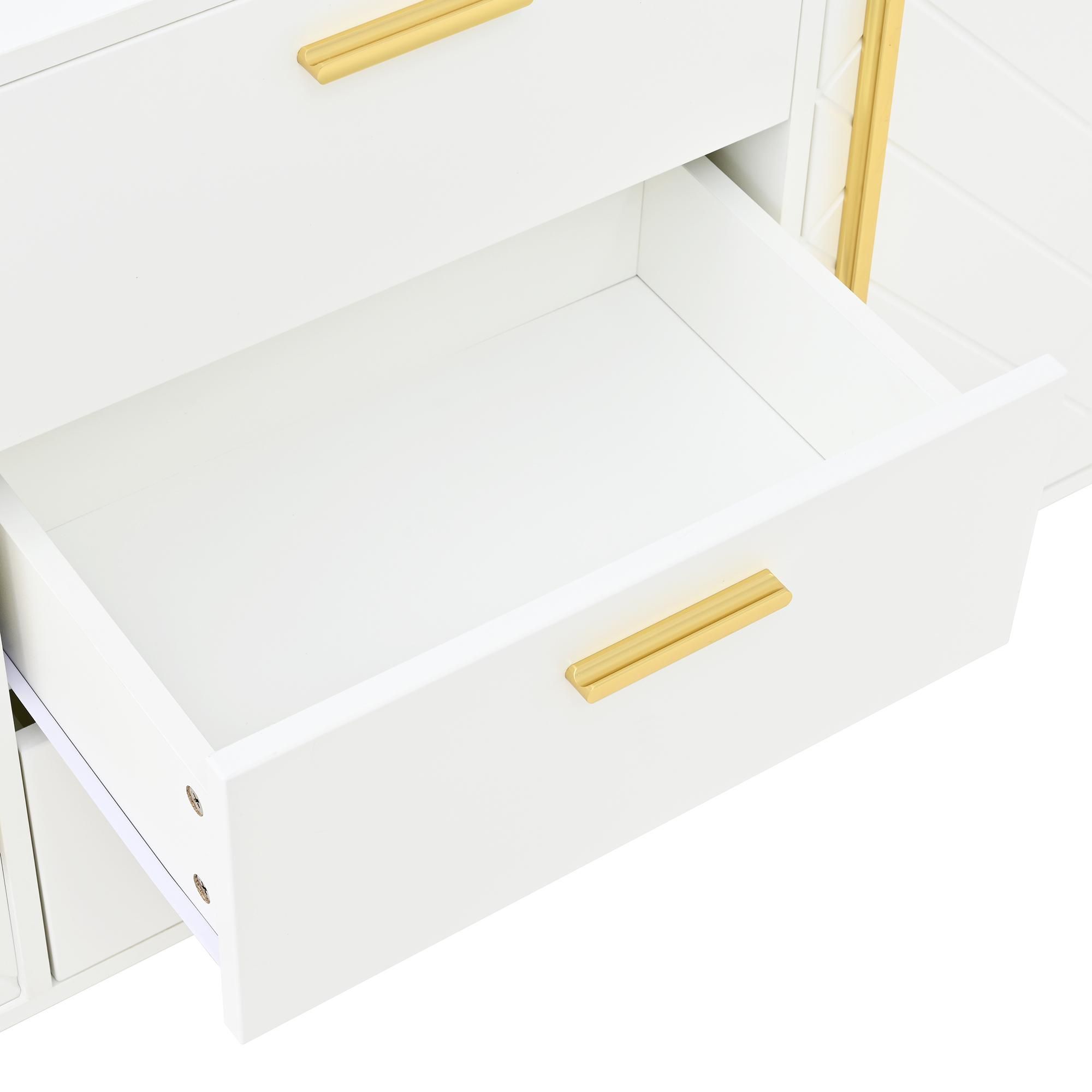Merax Kommode Sideboard, mit 2 Türen & 3 Schubladen, Verstellbare Einlegeböden, Chevron Design, Esszimmer, Küche & Wohnzimmer, 145 cm, Weiß