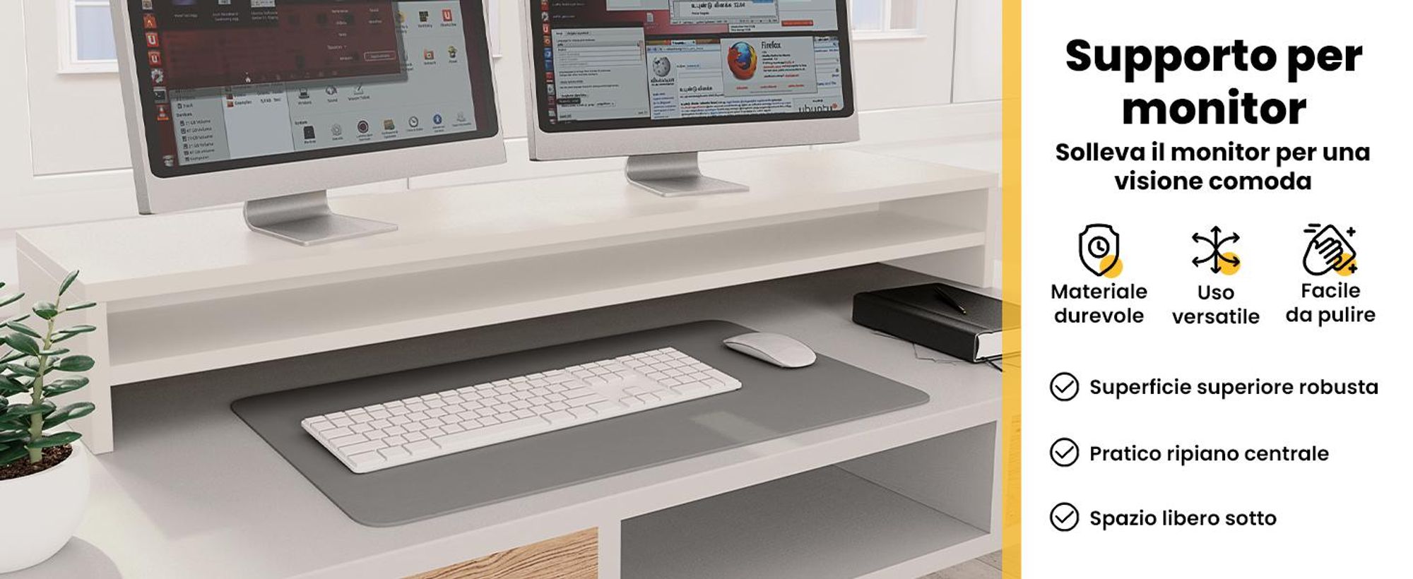 vidaXL Supporto per monitor Bianco 100x24x13 cm Materiale a base di legno