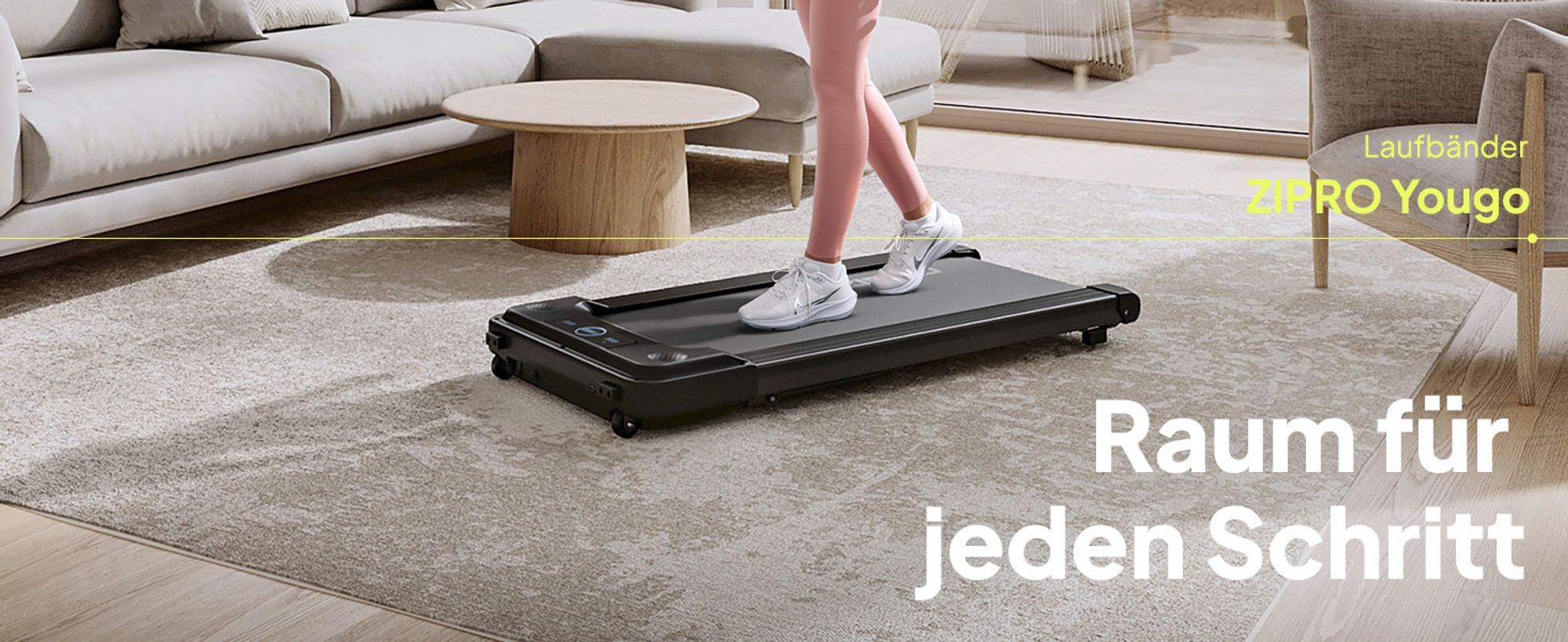 Zipro Laufband Yougo – Elektrisches Walking Pad für Home Office & Zuhause Ultra Flach für unter das Bett Fernbedienung & Bluetooth