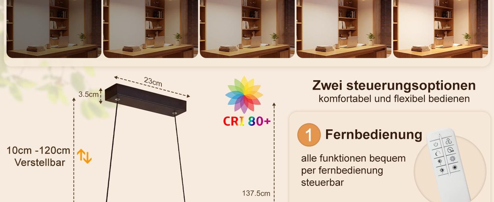 Suspension ZMH, lampe pour table à manger, abat-jour en bois, lampe pour salle à manger, variateur LED, suspension noire, 31W, avec télécommande, réglable en hauteur, idéale pour la salle à manger et la cuisine