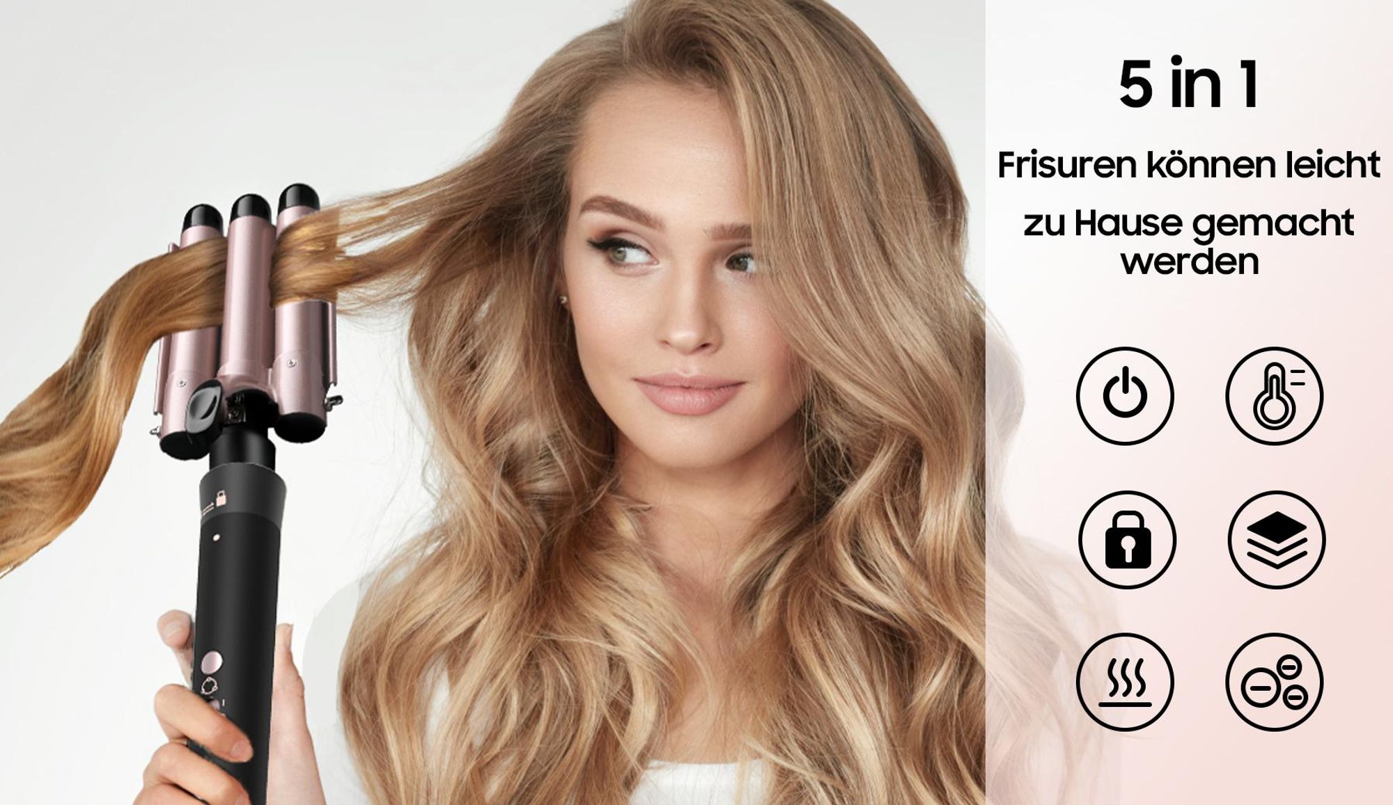 Lockenstab Set 5 in 1, Keramik Curling Wand mit 3 Wechsel-Fässern, einstellbare Temperatur, Lockenstäbe für große Locken & Wellen