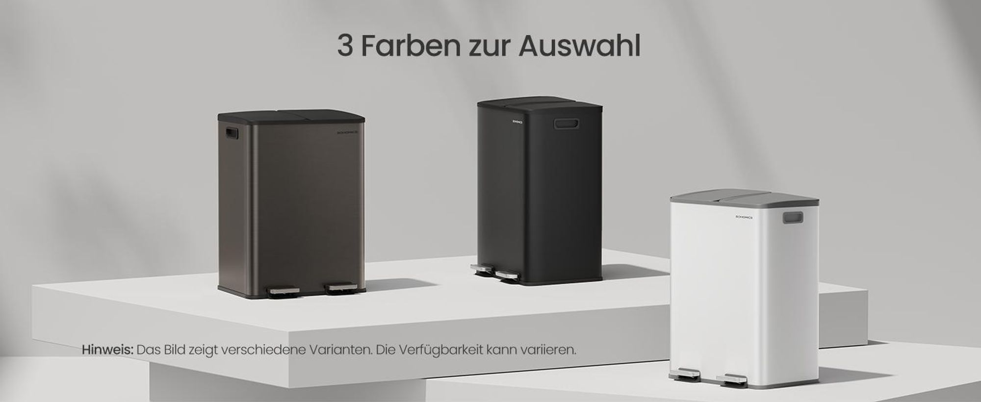 Mülleimer Küche, 2 x 30 Liter, 2 Fächer, Abfalleimer, Tretmülleimer, Softclose-Deckel, Edelstahl, schiefergrau