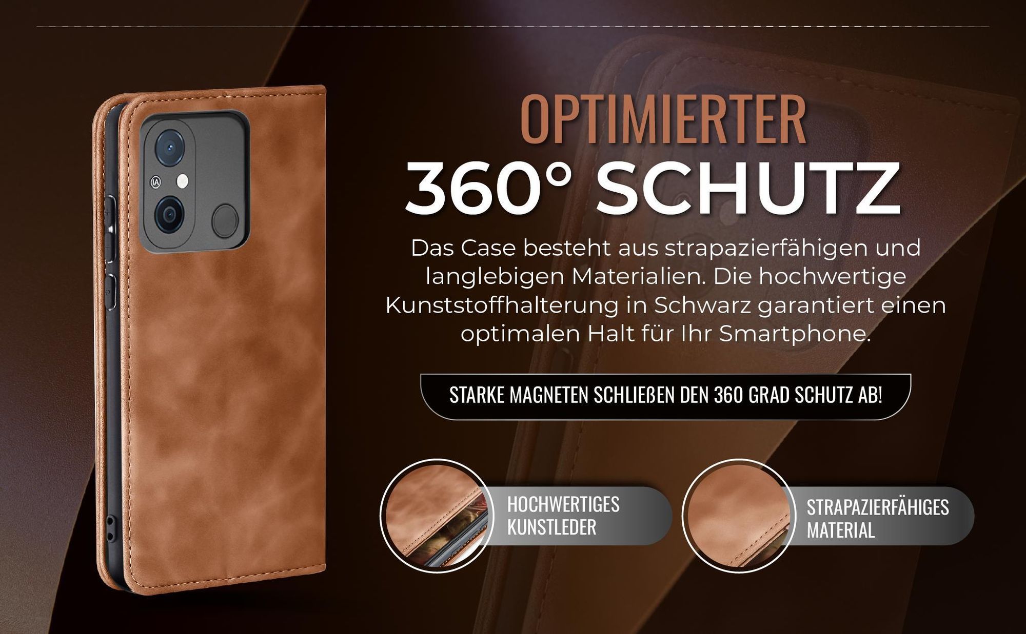 Hellbraune Handyhülle für Xiaomi Redmi 12C mit 360 Grad Schutz