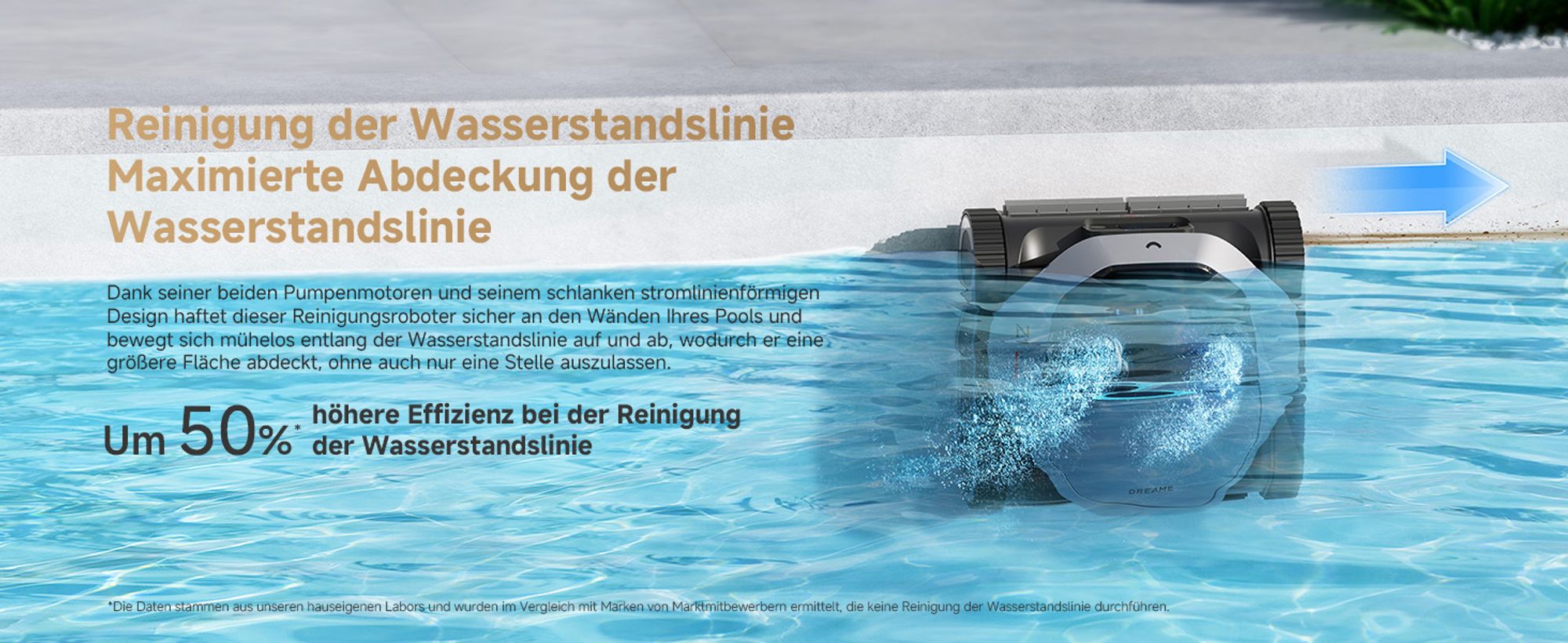 DREAME Poolroboter Z1, Hightech-Poolerkennung & Pfadplanung, hohe Saugleistung, Poolboden, Wand- & Wasserstandslinienreinigung, für Pools bis 180 ㎡