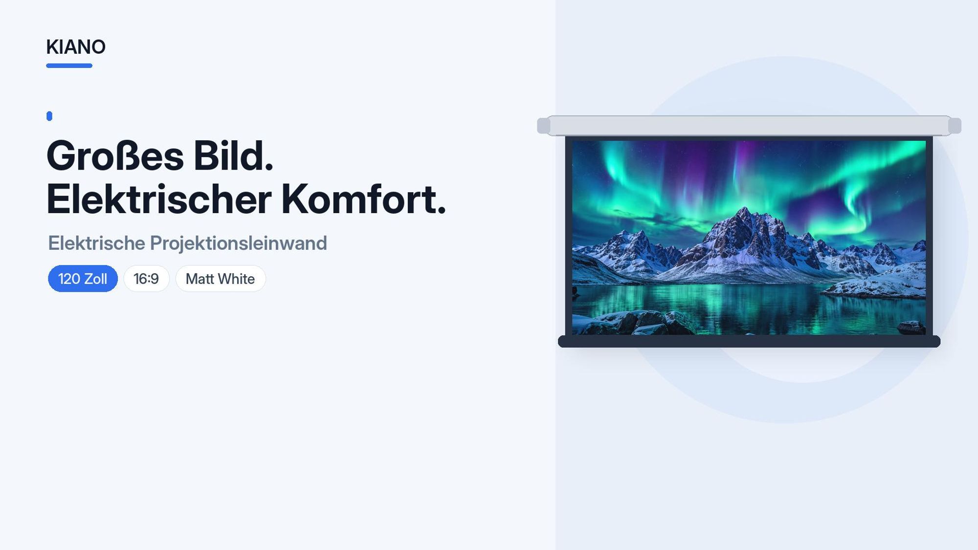Kiano Electric 120 Zoll Beamer-Leinwand 16:9 Matt White, elektrisch, Wand- und Deckenmontage für Heimkino und Büro