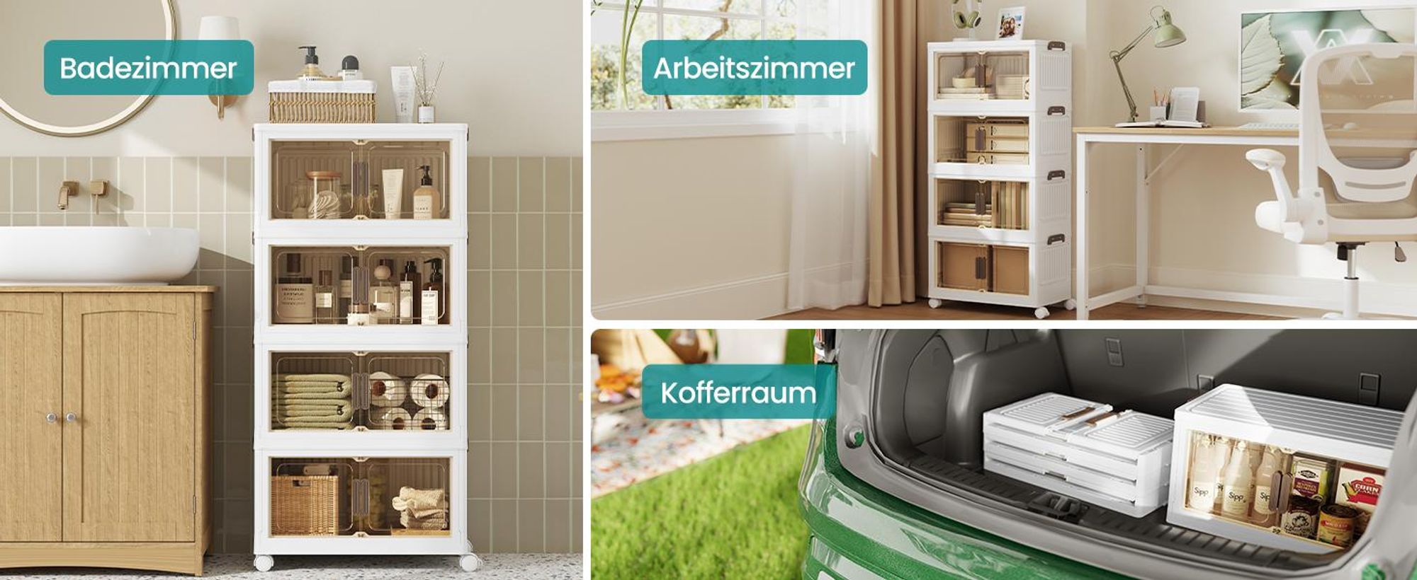 SONGMICS Aufbewahrungsboxen mit Deckel, Organizer auf Rollen, 180 L