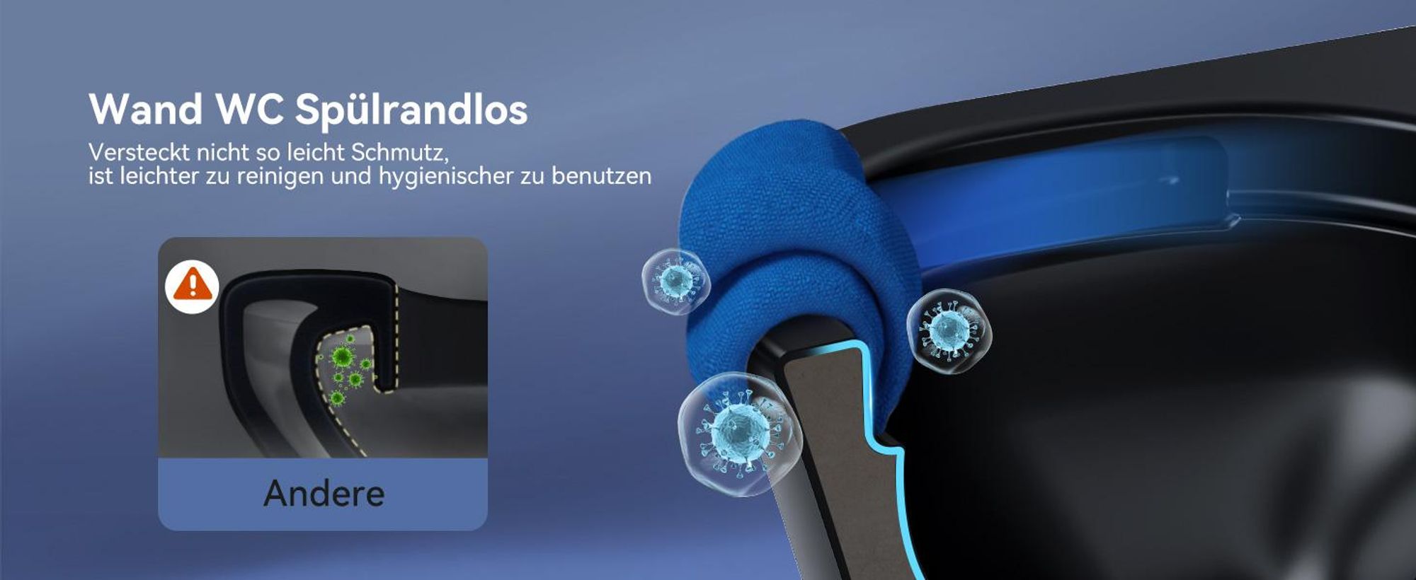 HOROW Matzwart wandtoilet met softclose-mechanisme, spoeling met superspin-technologie, keramische toiletpot met nanocoating 48,5 x 35,5 x 35,5 cm