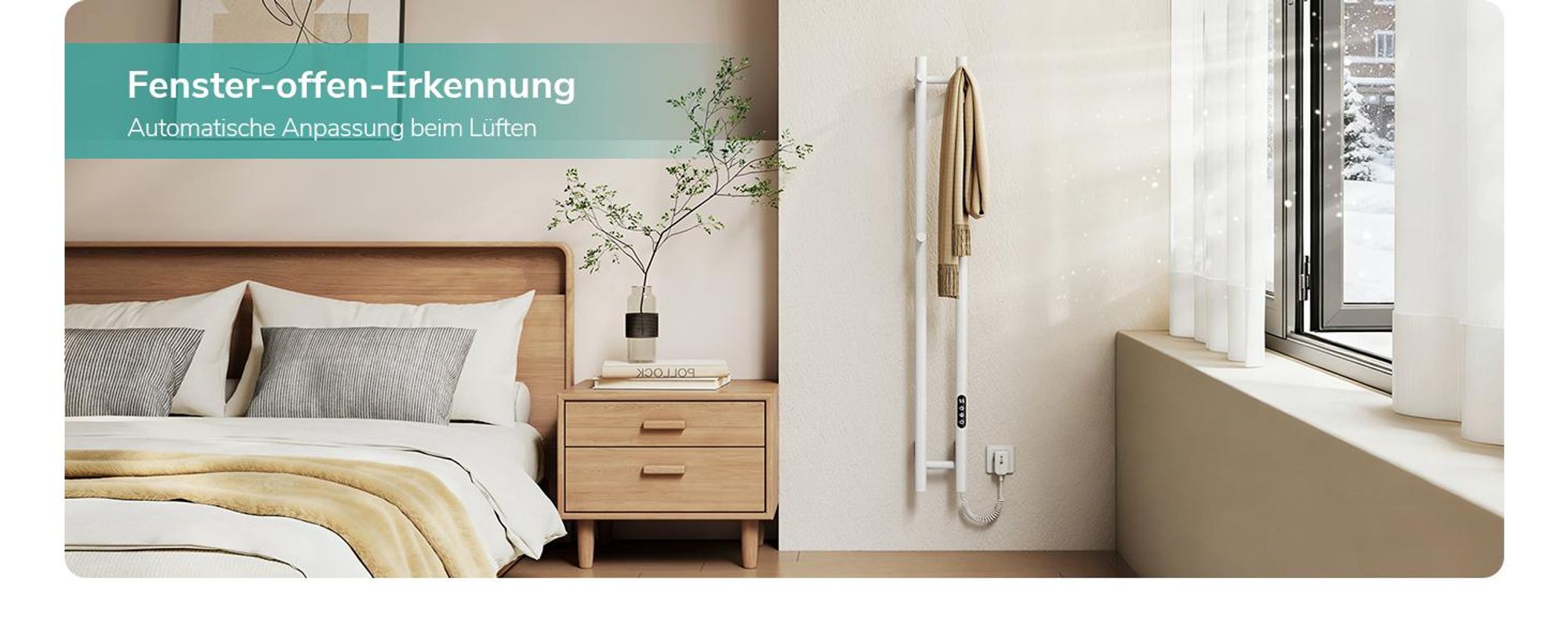 EMKE Elektrischer Handtuchheizkörper WLAN-App Steuerung mit Wochenprogramm LED Touchscreen Kompakt 2-Rohr Handtuchtrockner 120x12,4cm 145W Weiß