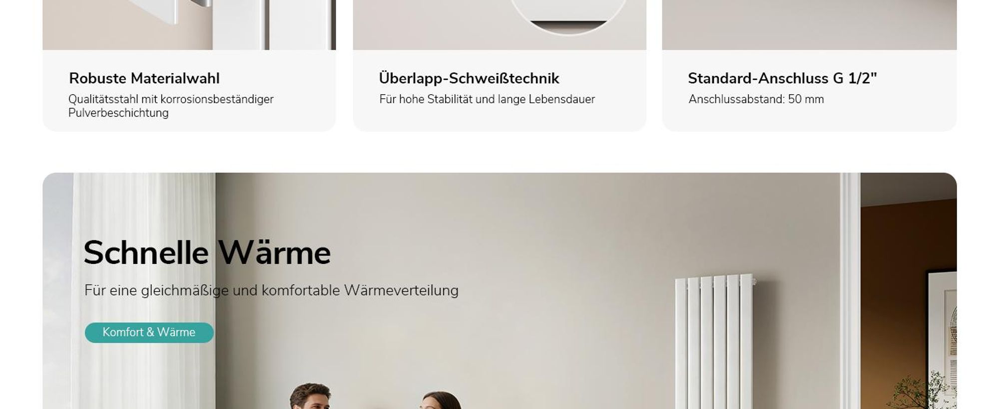 EMKE Heizkörper Flach 180 x 46 cm Einlagig 839 W Weiß Design Paneelheizkörper