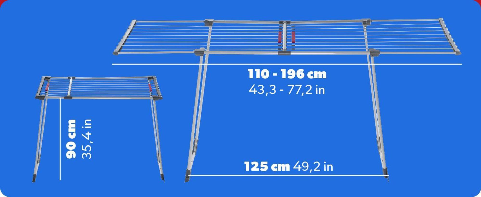 KADAX Wäscheständer "Eloie", großer Trockenleinenlänge, Grau, 110-196 cm