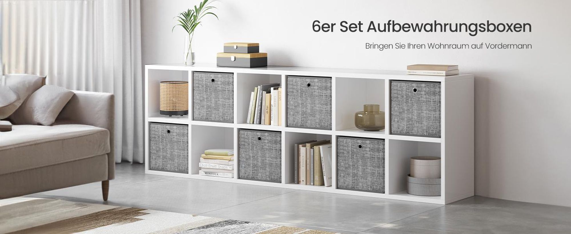 SONGMICS Aufbewahrungsbox Ordnungsboxen Aufbewahrungsbox, 6er Set, Ordnungsboxen aus Vliesstoff mit Griff