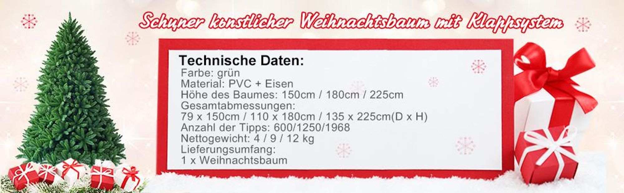 COSTWAY 225cm Künstlicher Weihnachtsbaum, Tannenbaum mit Metallständer, Christbaum PVC Nadeln, Kunstbaum Weihnachten Klappsystem ideal für Zuhause, Büro und Geschäfte