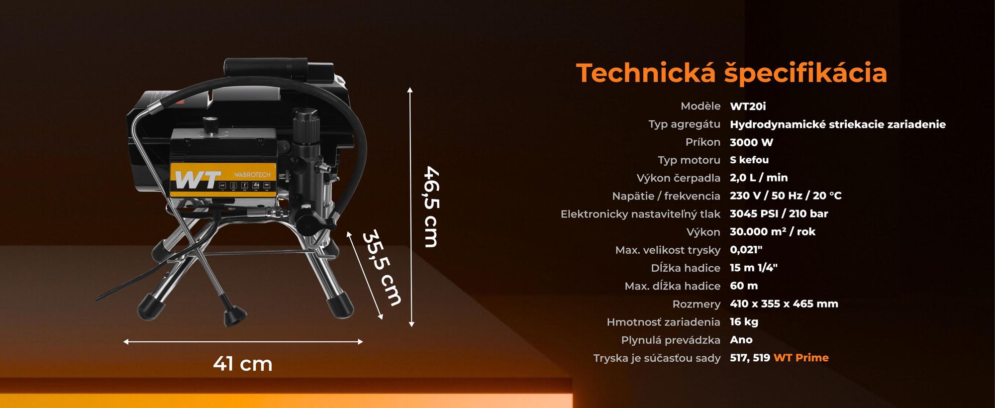 Vysokotlakový striekací systém Striekací systém 1100W 200 bar, 2 l/min, WT20i, bezvzduchový striekací systém, striekací systém WT20I