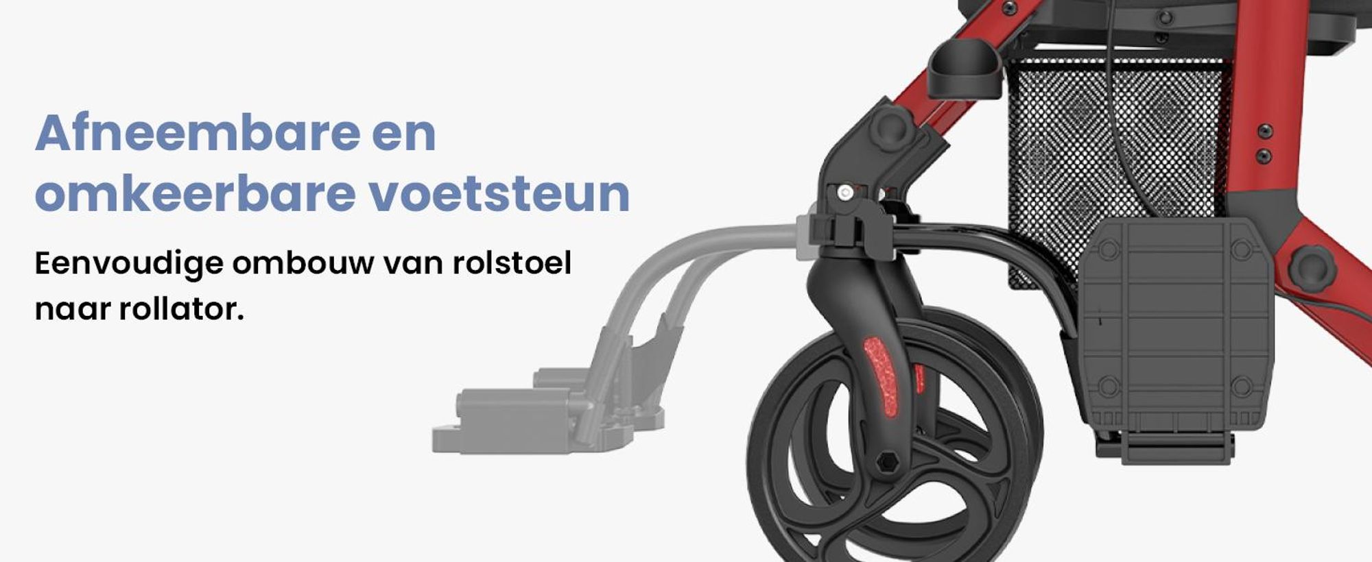ELONEO 2-in-1 rolstoel/rolator, opvouwbaar en lichtgewicht met zitplaats, outdoor rolstoel/rolator, opvouwbaar, aluminium loophulpmiddel voor senioren - Rood