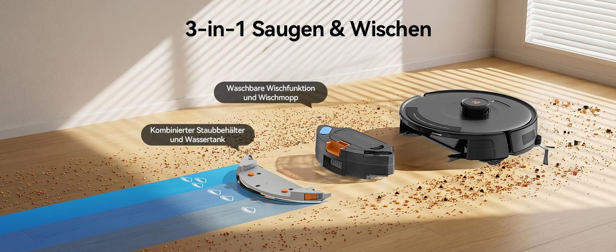 Staubsauger Roboter D8 PRO mit 38000Pa Saugkraft, Wischfunktion, 200min Laufzeit, LDS-Navigation, All-in-1-Entleerungsstation und Anti-Wickel-Bürste