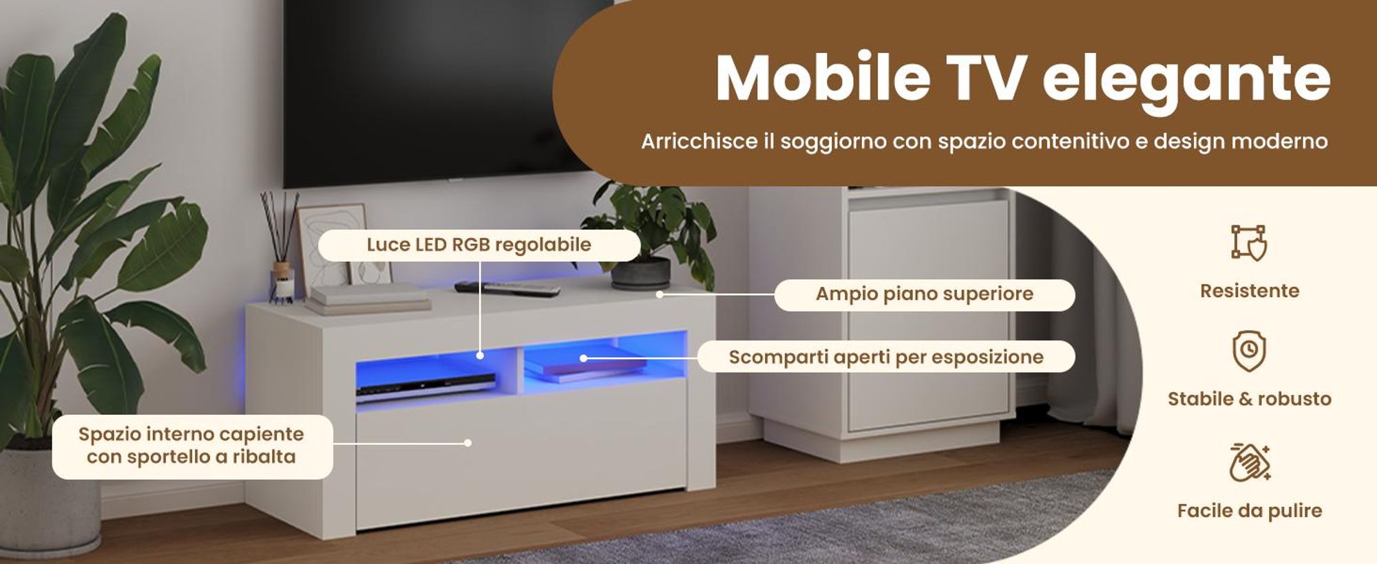 Mobile TV con luci LED bianco 90x35x40 cm