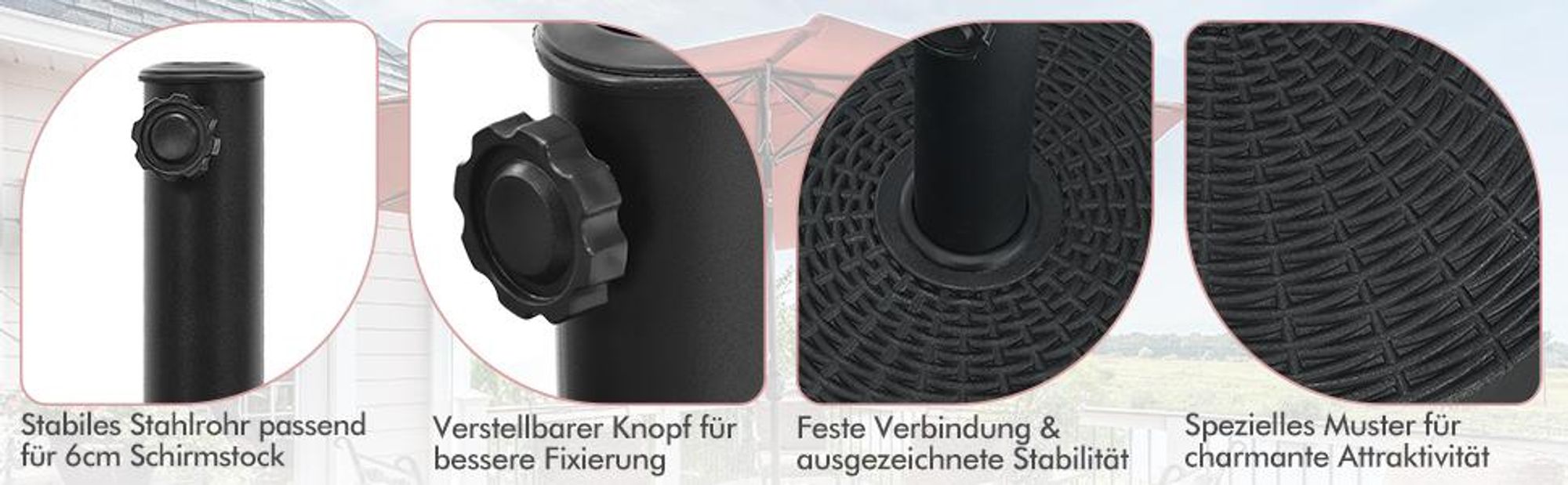 COSTWAY 23kg Sonnenschirmständer mit Rollen, Φ52cm Marktschirmständer rund, Schirmständer Balkonschirmständer für 38/48mm Gestänge Sonnenschirmfuß