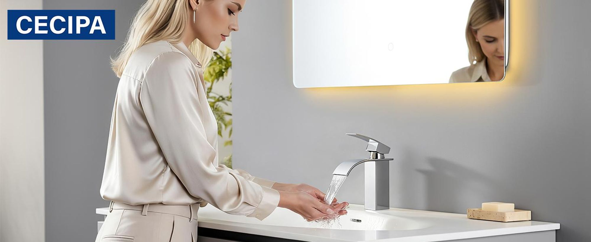 Wasserfall Wasserhahn, Kalt Warm von Cecipa Waschtischarmatur, Badarmatur Edelstahl, Mischbatterie Einhandmischer S, Waschbeckenarmatur Chrom