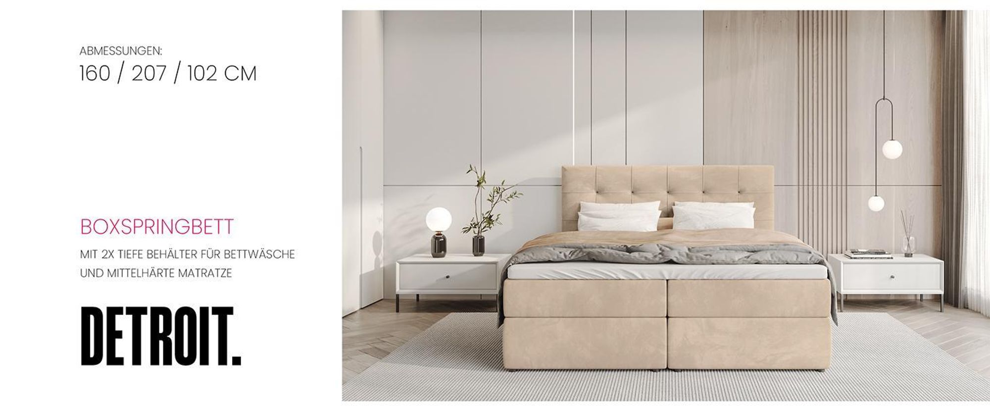 BroMARKT Boxspringbett DETROIT mit 2 Bettkasten, Bonell-Matratze, Polsterbett, Bett (Altrosa, Kronos 27, 160 x 200 cm)