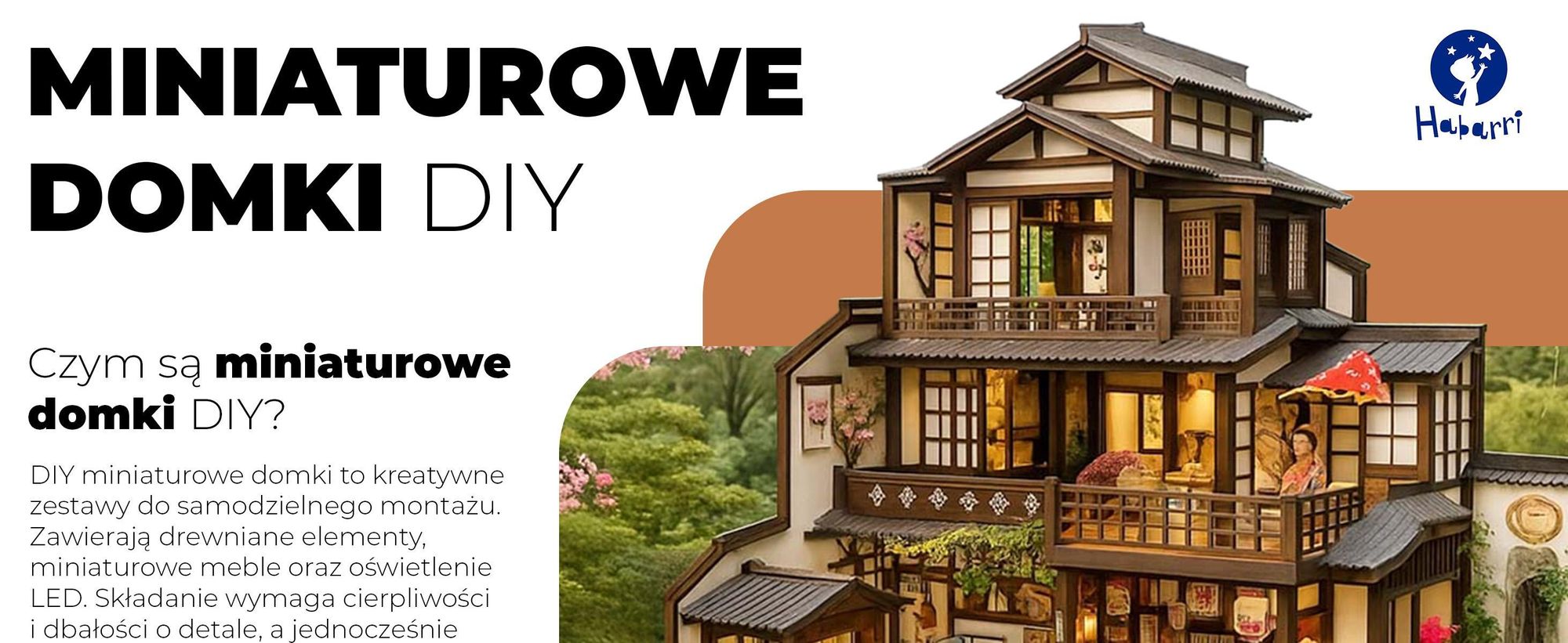 Miniaturowy Domek, Habarri, Domek dla lalek, DIY, Drewniany Domek z Meblami, Prezent dla Dzieci