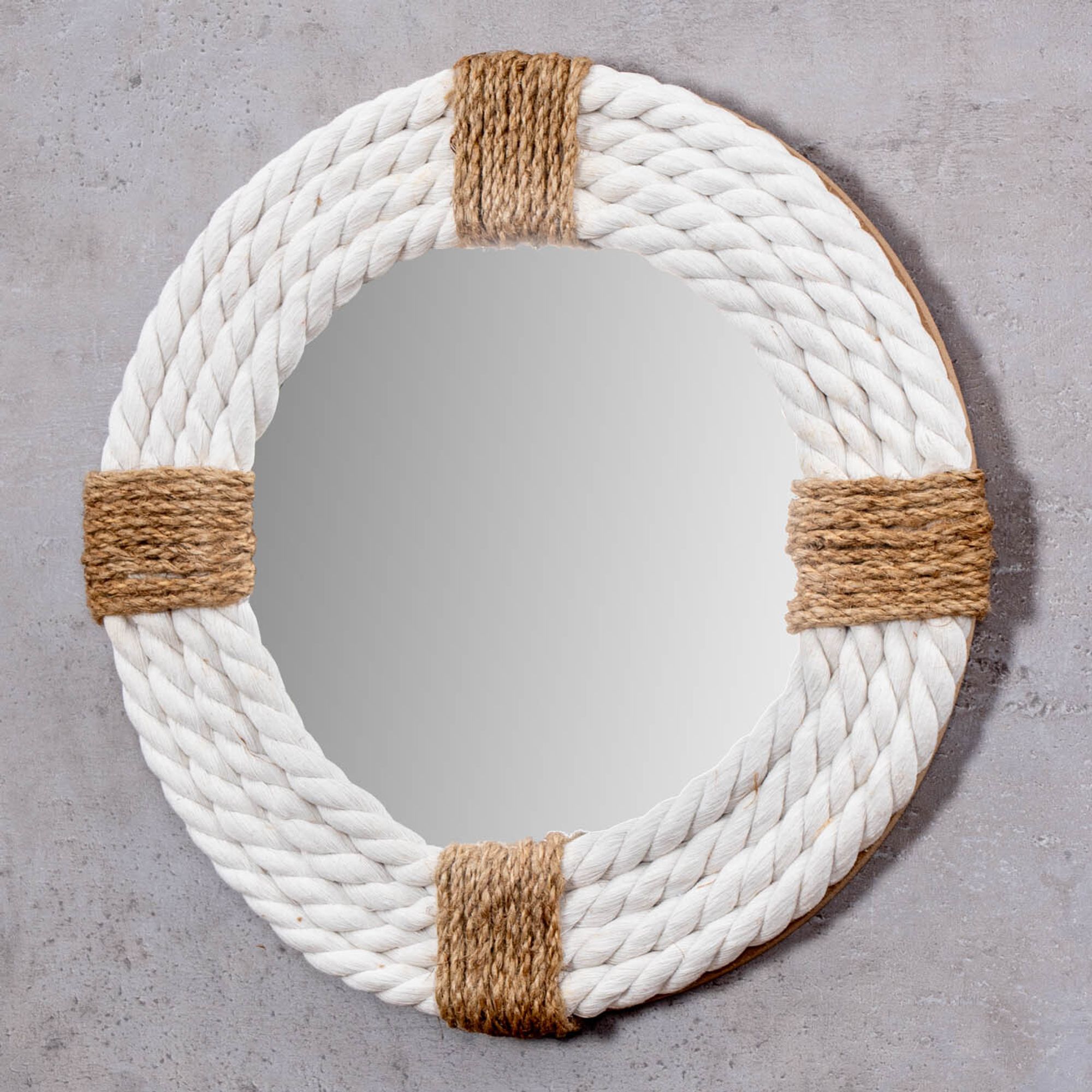 Spiegel Ø30cm Rund Weiß Natur Maritim Jute Seil Wandspiegel Flurspiegel Wanddeko Boho