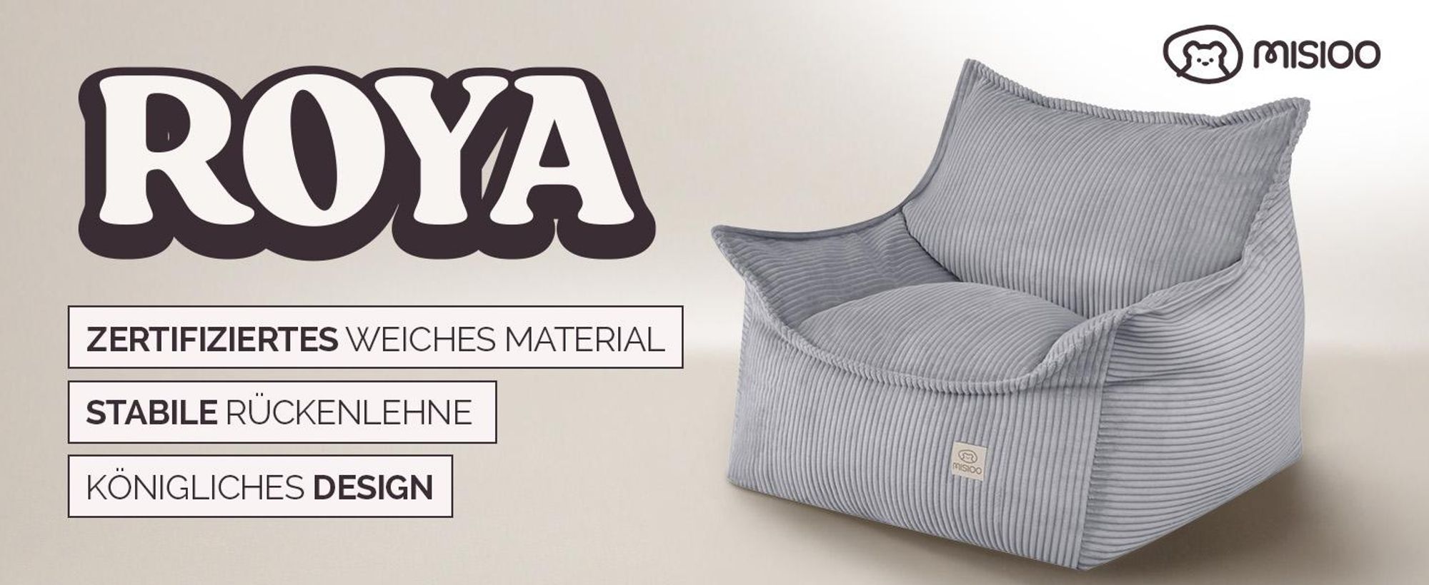 MISIOO Kinder Sessel Roya Cord – Kindersessel für Kinderzimmer, Weicher Sitzsack Kinder, Bodensessel Bean Bag Sofa, Premium Cord , 80x73x58 cm