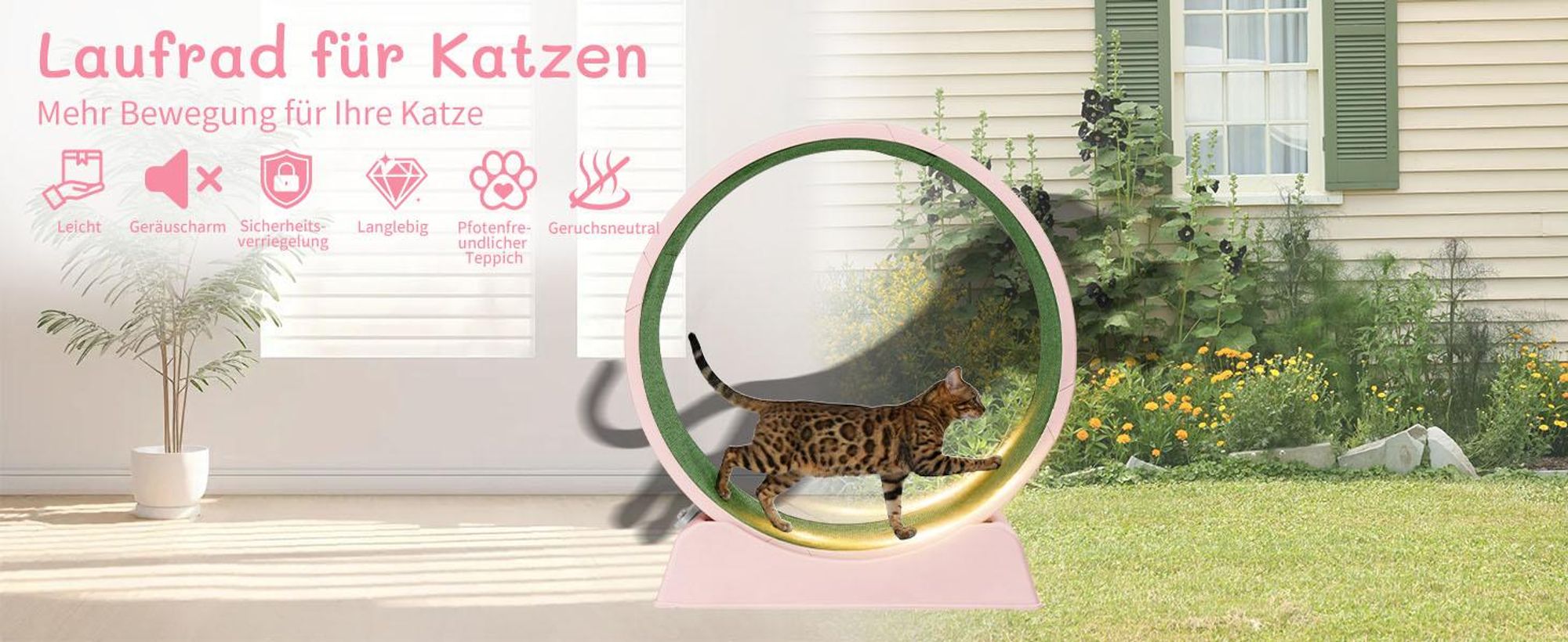 FCH Katzenlaufrad, Laufband für Katzen, Innendurchmesser 80cm, PP-Kunststoff, leise Laufband und Sicherheitsschloss-Design, Rosa