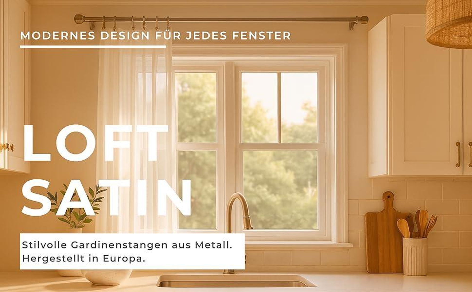 LOFT 280 cm Doppelte Gardinenstange 19 mm aus Metall mit Endstück CAPRI Komplettset mit Ringen und Clips Inklusive Montagezubehörset Farbe Satin