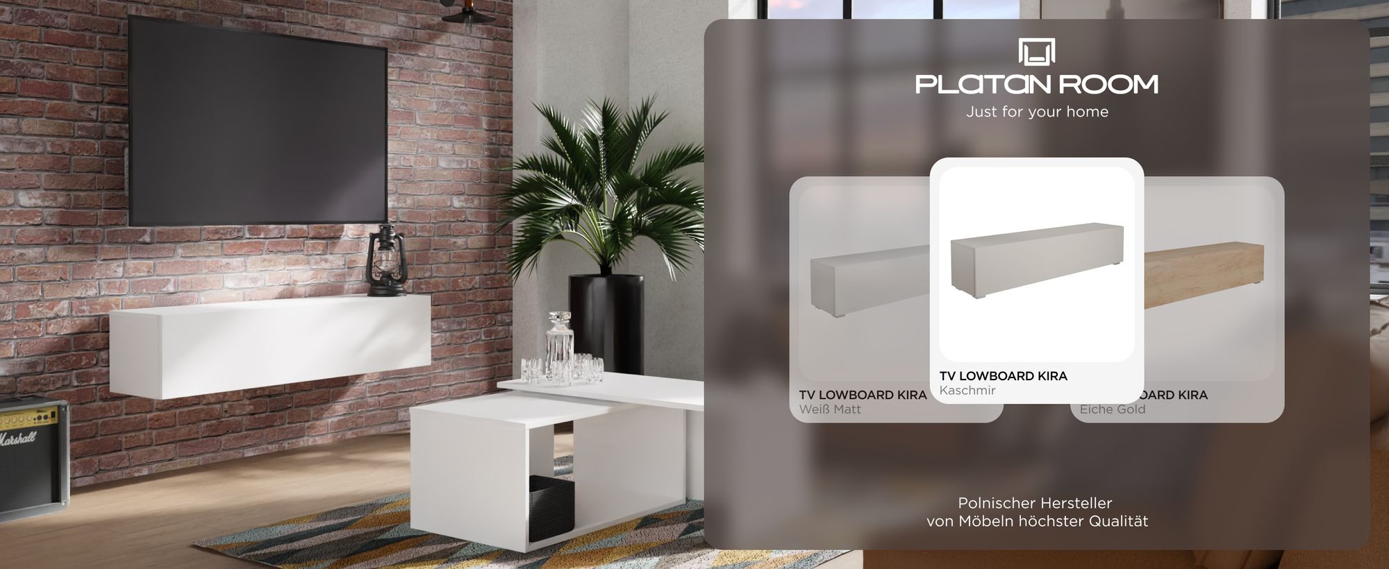 Platan Room TV Lowboard 140 cm breit KASCHMIR Fernsehschrank hängend oder stehend Hängeboard Board Schrank für Wohnzimmer Wandschrank MATT