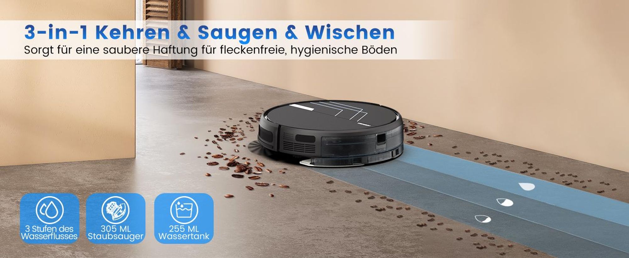 AIRROBO P30 Staubsauger Roboter Wischroboter, 3000Pa, WLAN/App/Alexa für harte Böden, Tierhaare und Teppiche mit niedrigem Flor