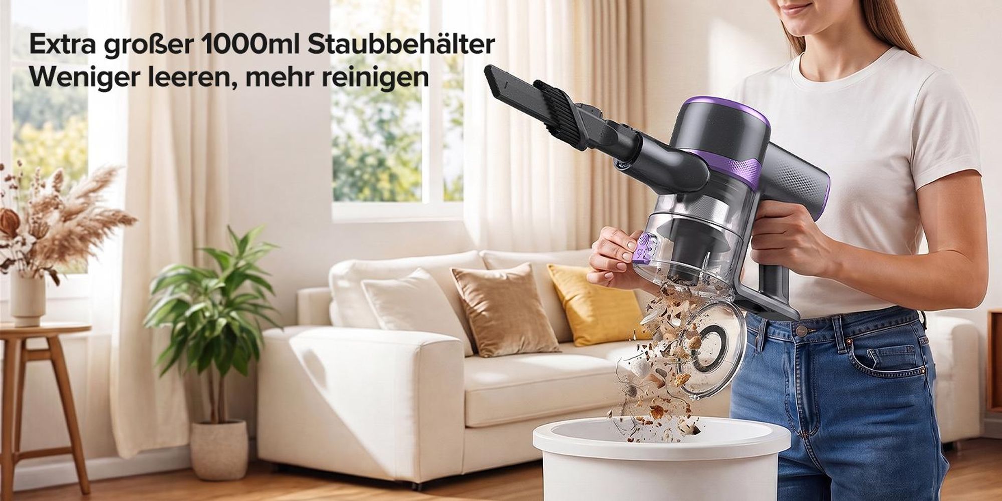 Lubluelu P2 75000 Pa Akku-Staubsauger Saugleistung, Anti-Haar-Verwicklungsbürste, Grüne Beleuchtung, Freistehend, Teppiche & Hartböden