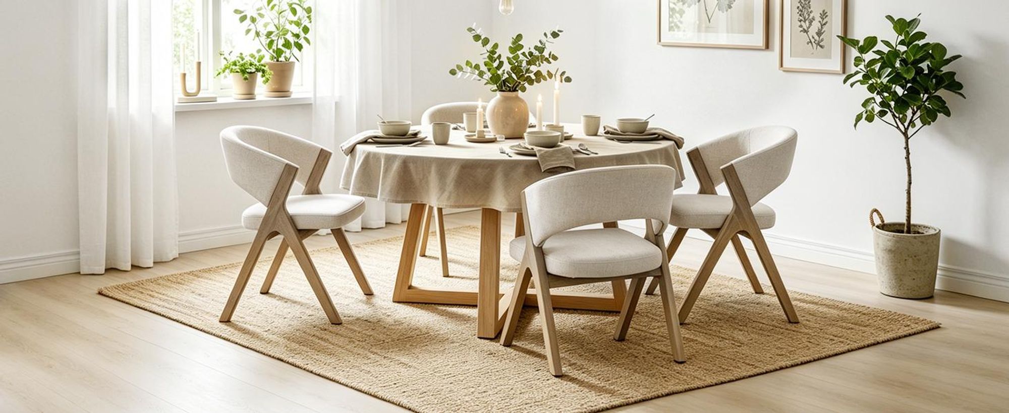 Duhome Esszimmerstuhl 2er Set Polsterstuhl aus Holz und Leinenbezug Küchenstuhl Skandinavischer Design für Esszimmer Küchen Wohnzimmer Beige