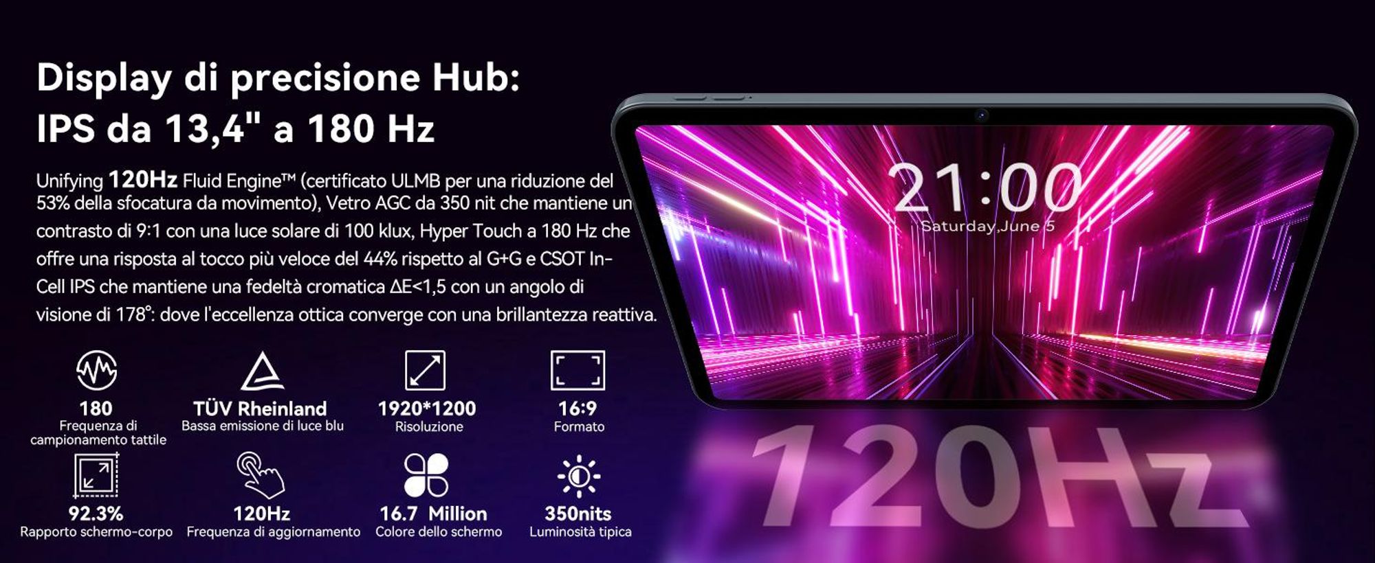 Tablet TABWEE T60Pro da 13,4" con Android 16, 24 GB (8+16) + 256 GB/2 TB TF, batteria da 10.000 mAh, display Incell 2K/120 Hz/5G WiFi, con custodia/mouse/tastiera/auricolari con cavo