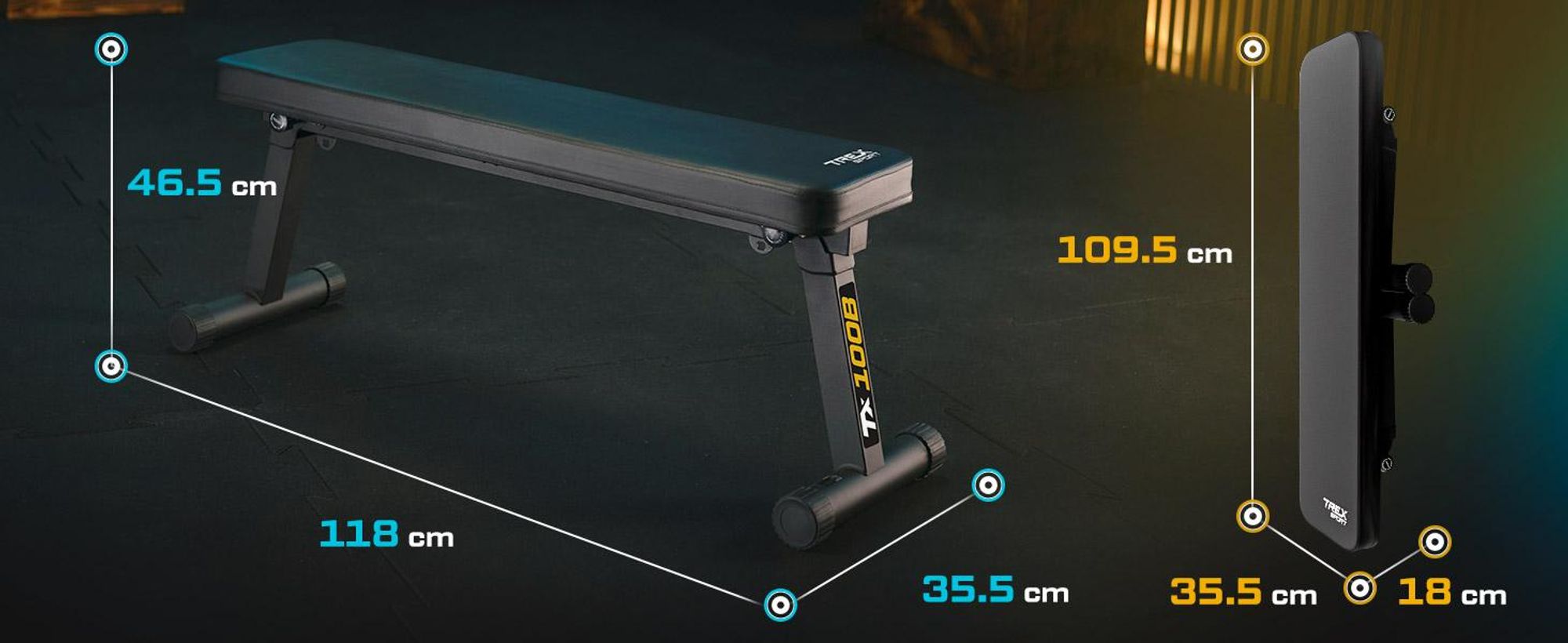 TREX SPORT Flachbank TX-100B | Hantelbank klappbar für Krafttraining | Home Gym Trainingsbank für Bankdrücken | Stahlrahmen, rutschfest, gepolstert