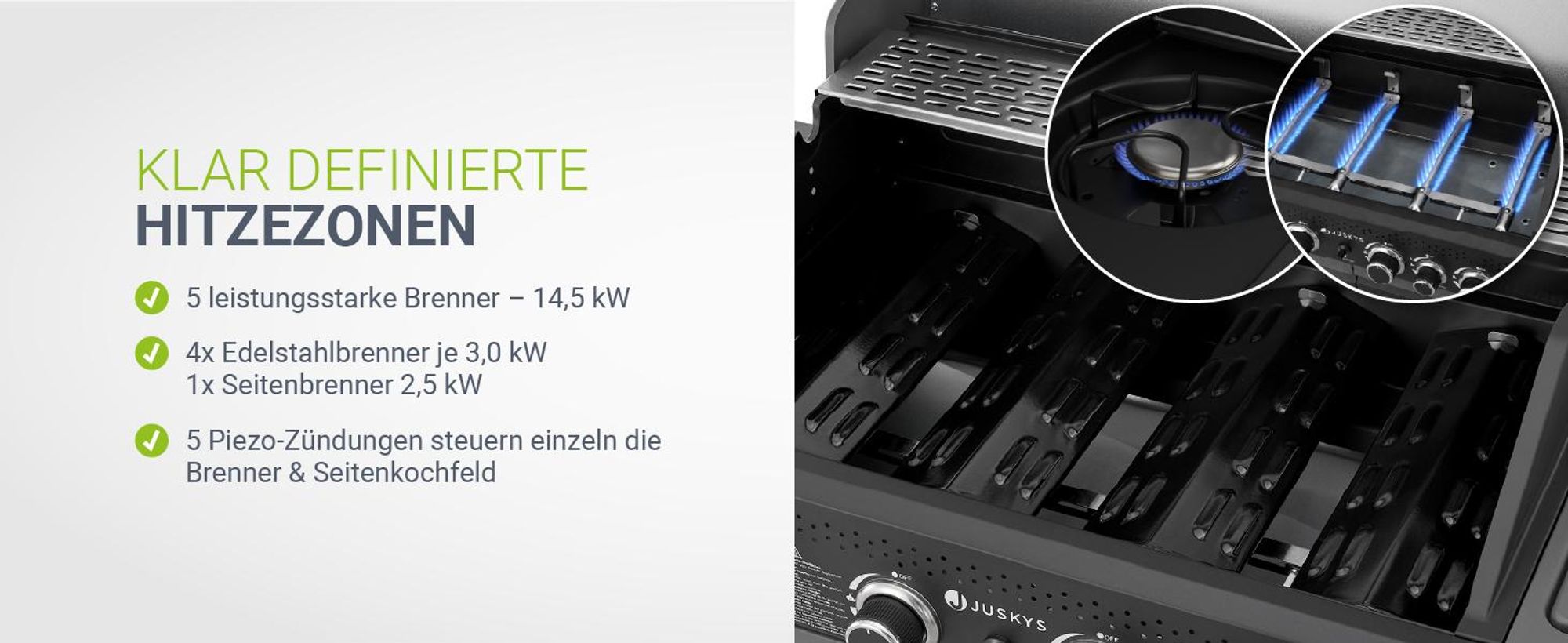 Juskys BBQ Gasgrill Savannah - 4 Brenner & 1 Seitenbrenner - Stahl Grill mit Gusseisen Rost