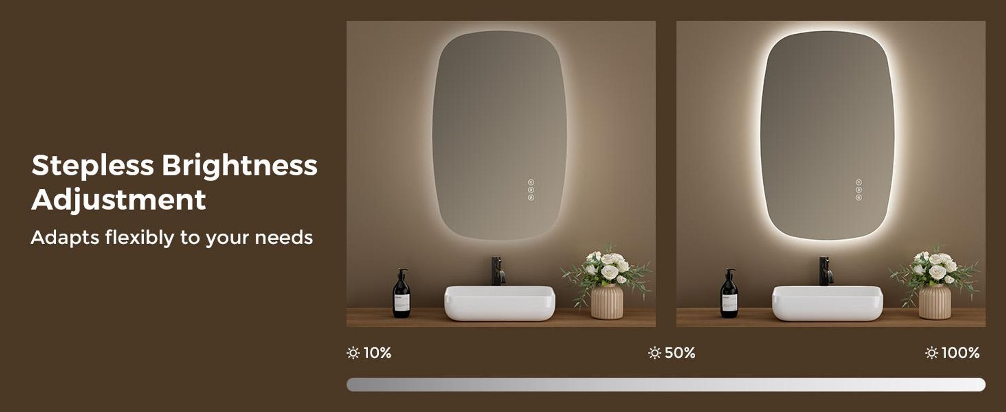 S'AFIELINA 95×60 cm lustro ścienne LED - lustro łazienkowe z oświetleniem, szkło HD, ściemniane, 3-kolorowe LED, przeciwmgielne, do zawieszenia poziomo i pionowo