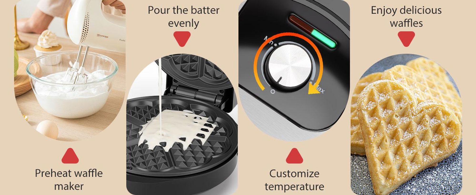 Aigostar für 5 Herz-Waffeln, 1000W, Antihaft-Platten, Einstellbarer Temperatur