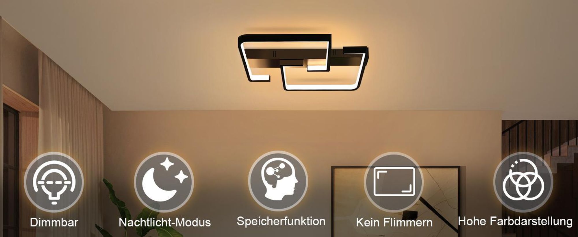 ZMH LED Deckenlampe LED 35W Schwarze Wohnzimmerlampe dimmbar mit Fernbedienung für Schlafzimmer Esstisch Büro Flur