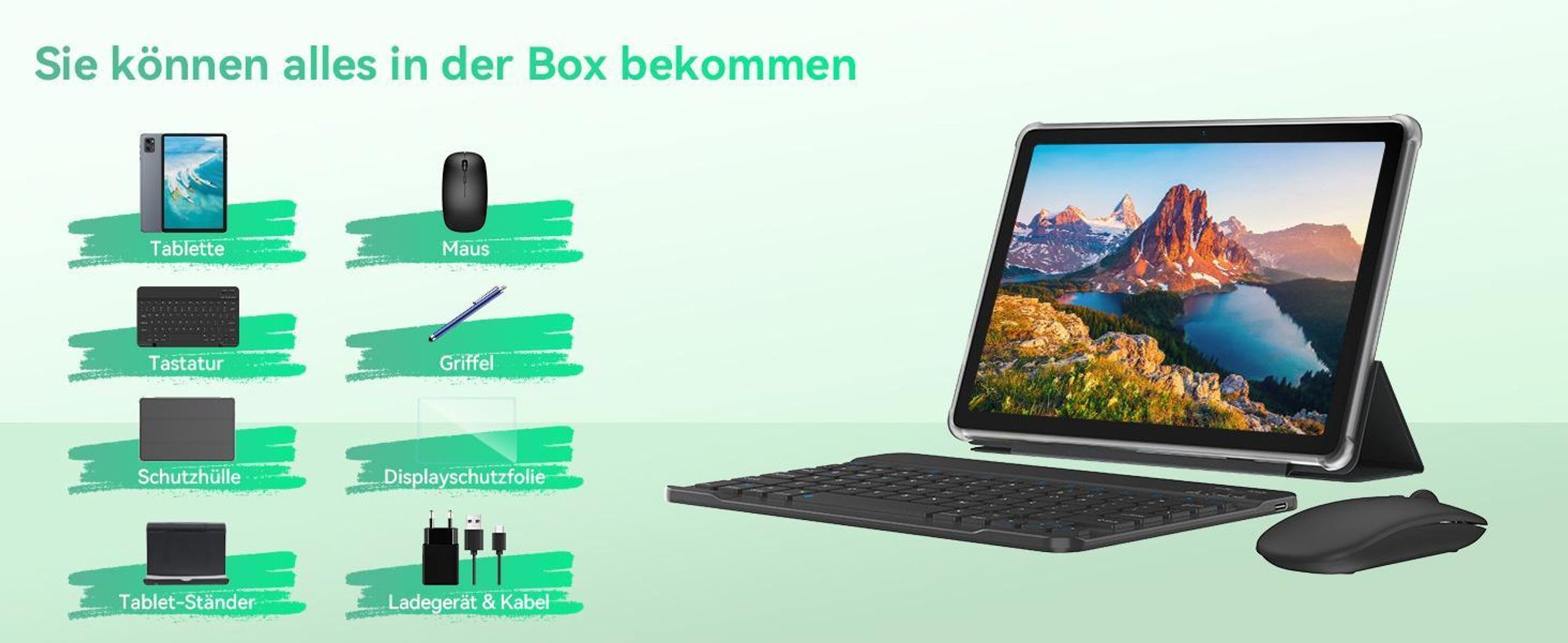 BESTTAB T20 10.1'' Android 16 Set Tablet, 24GB(8+16GB Erweiterbar) RAM+256GB ROM(2TB TF), mit Hülle/Stift/Maus/Tastatur, Widevine L1, 5G WiFi