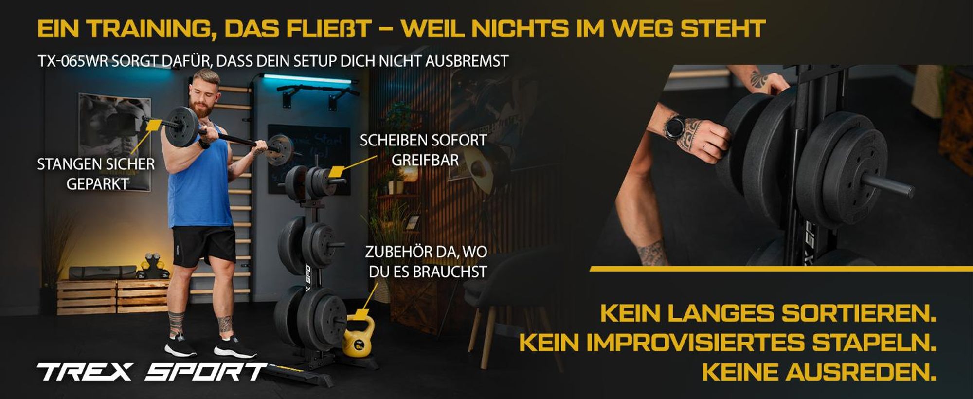 TREX SPORT Hantelscheibenständer TX-065WR | Stabil, rutschfest, bis 360kg |Stahl Langhantelständer für Hantelscheiben, Hantelstangen, Trainingszubehör
