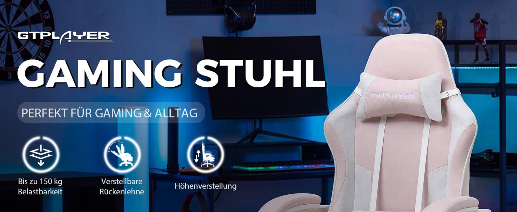 Gaming stoel GTPLAYER, kantoorkruk, ergonomische computerstoel, gaming stoel met lendensteunmassage, voetsteun en hoofdsteun
