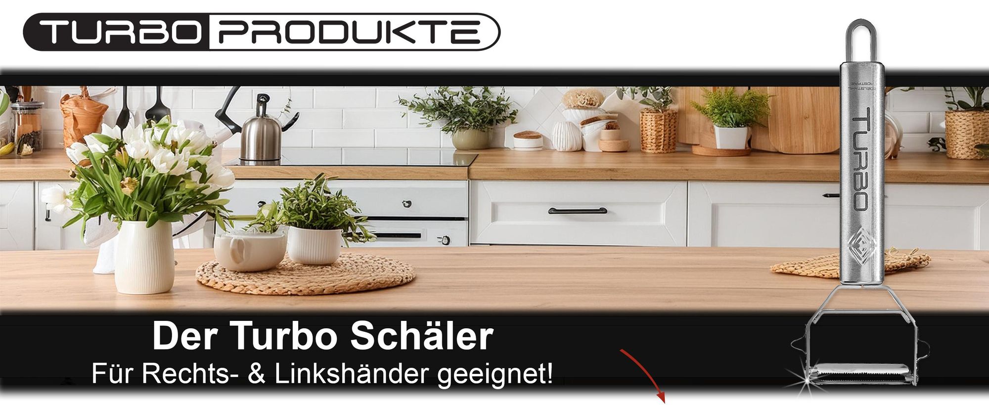 TURBO PRODUKTE Turbo Schäler aus Edelstahl für Rechts- und Linkshänder in Küche abgebildet