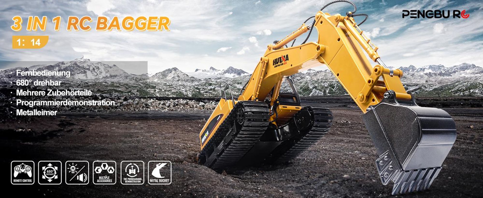 1:14 3 in 1 Bagger Ferngesteuert mit 15 Kanäle
