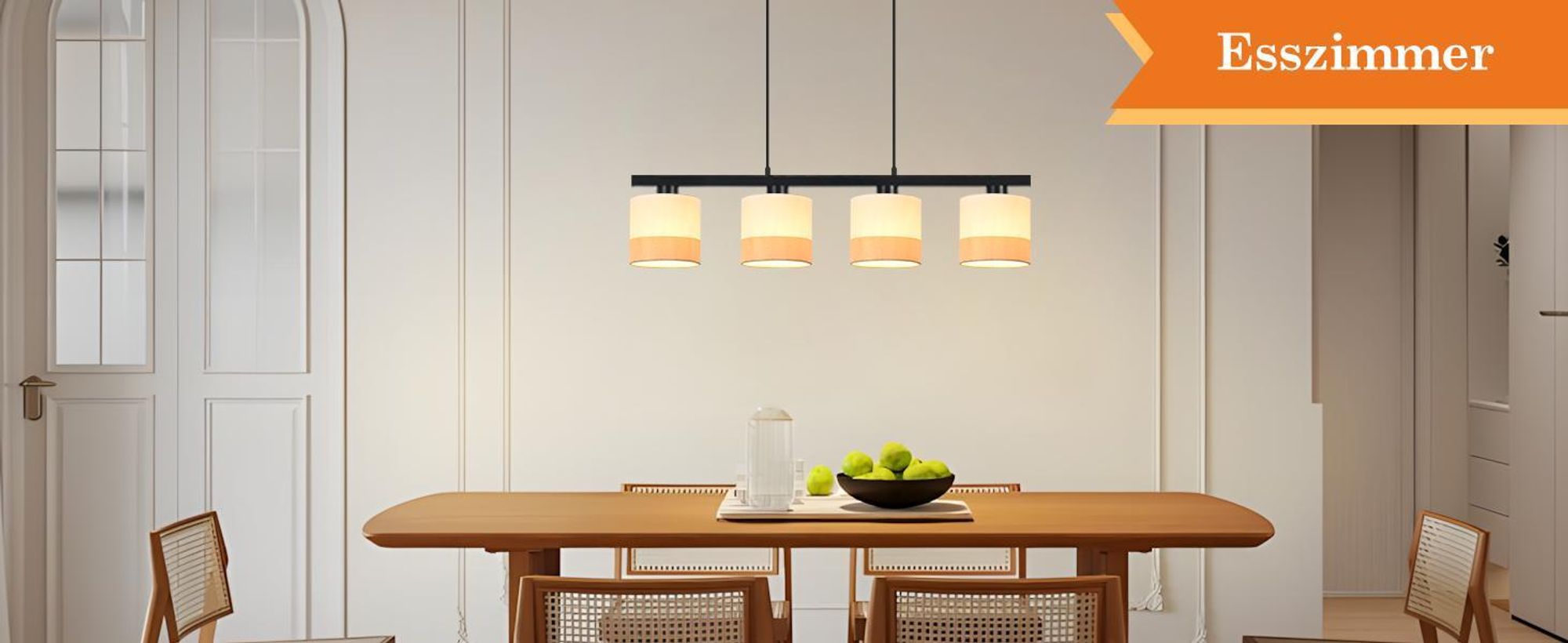 ZMH Hängelampe 4 Flammig Pendelleuchte Esstisch Hängeleuchte Stoff Esstischlampe E27 Pendellampe Höhenverstellbar Esszimmerlampe Hängende für Küche