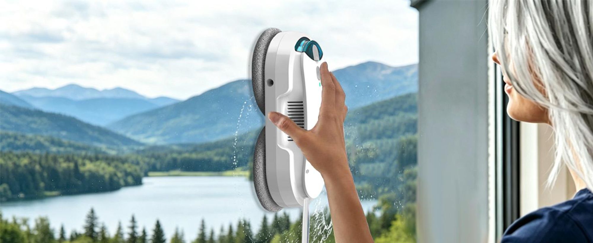 Grenintol Fensterputzroboter mit Sprühfunktion, 3800 Pa Saugleistung, intelligenter Kantenerkennung für Fenster, Spiegel und Glastüren