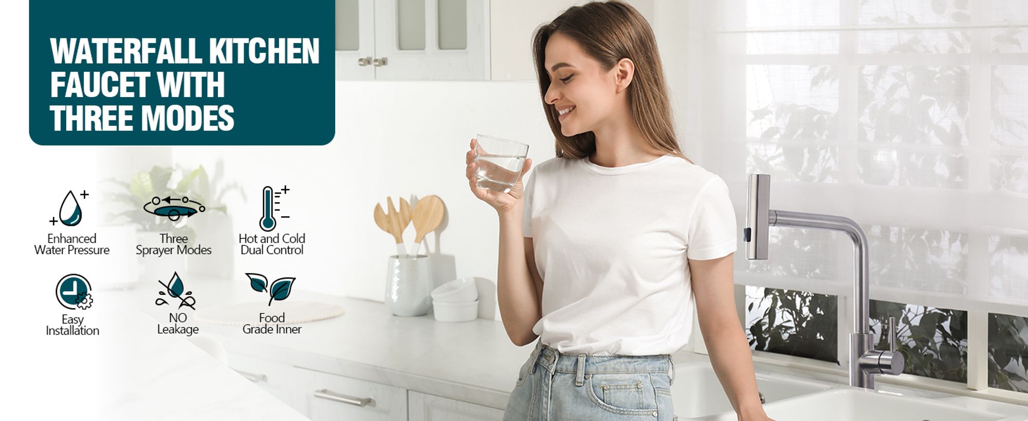 Homelody Küchenarmatur Edelstahl – 360° Schwenkbare Ausziehbare Spültischarmatur mit 3-Funktion-Brause, Wasserhahn Küchen für Flexibles Arbeiten