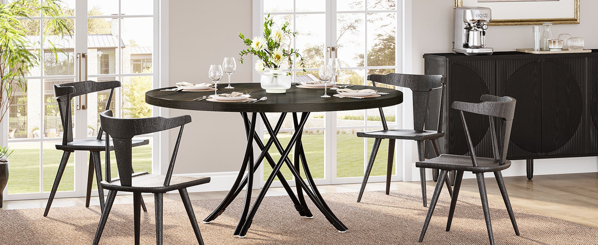 Tribesigns Runder Esstisch für 4, 119 cm runder Küchentisch, moderner Holz-Esszimmertisch mit stabilen Kreuz-Metallbeinen für Küche, Wohnzimmer