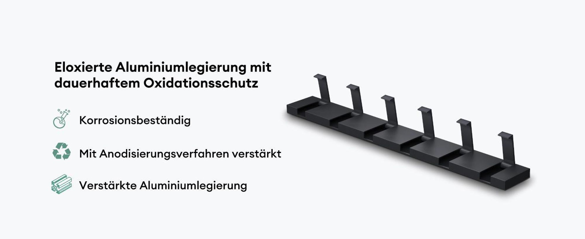 Mai & Mai Wandgarderobe Wandhaken aus Aluminium Garderobe mit 6 klappbaren Haken Garderobenleiste Garderobenhaken Kleiderhaken 44,5cm Schwarz