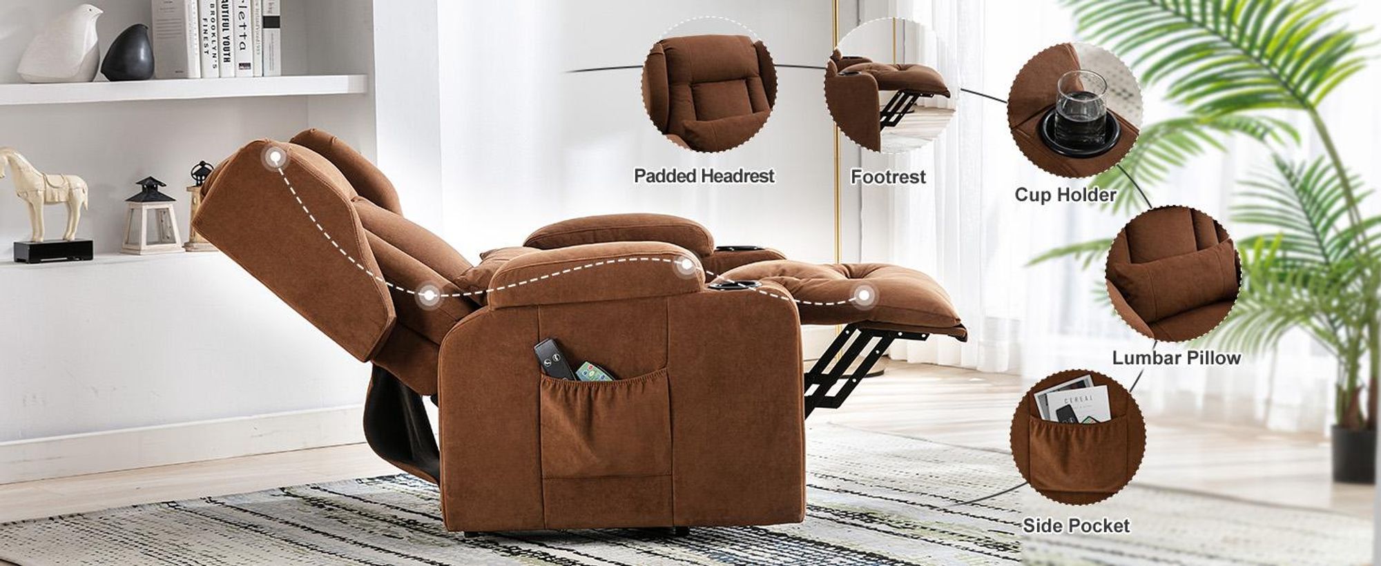 COMHOMA Fauteuil de relaxation debout Fauteuil de massage TV inclinable avec massage Fauteuil ergonomique Connexion USB Tissu de surface