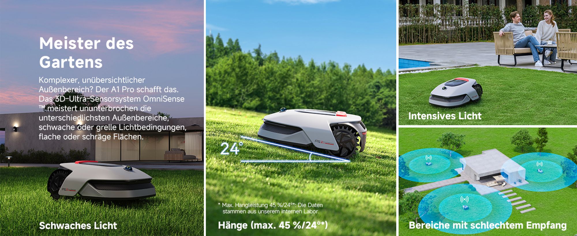 Dreame Intelligenter Mähroboter A1 Pro, Drahtloser Umfang Mähroboter, App-Steuerung, Intuitive Zonenverwaltung, Intelligente Hindernisvermeidung
